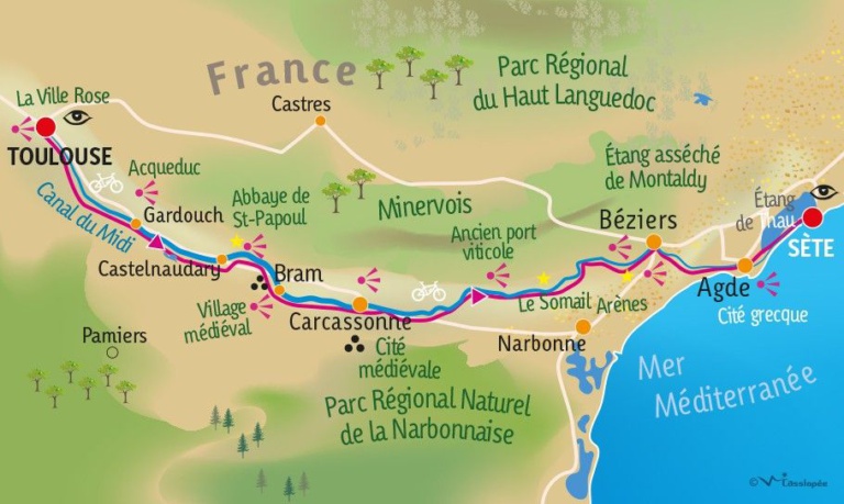 canal du midi cycling map